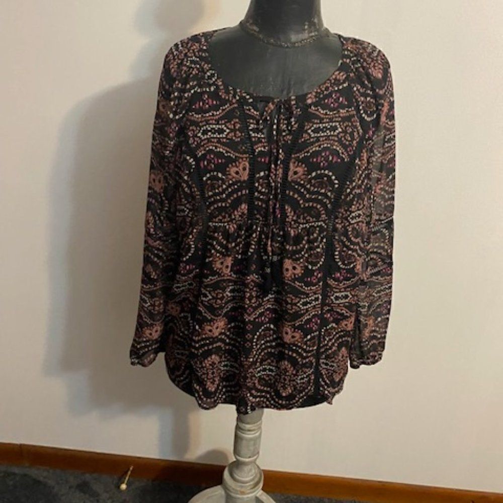 Gibson Latimer Black/Pink/White long sleeve sheer tunic, size M